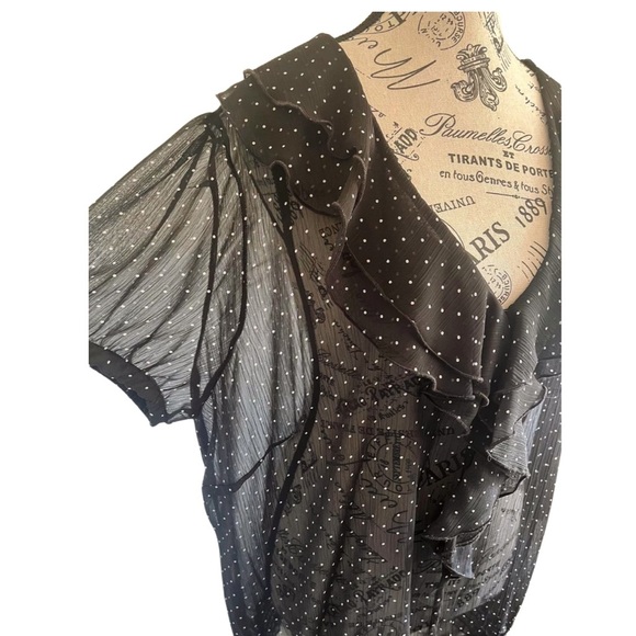 Addition Elle Sheer Polka Dot Ruffle Blouse – US 20p | Black & White - Picture 4 of 5